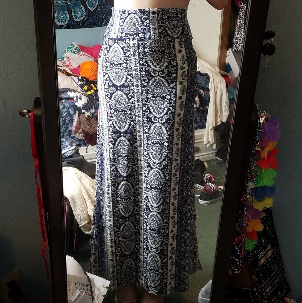 Boho Maxi Skirt Blue and White